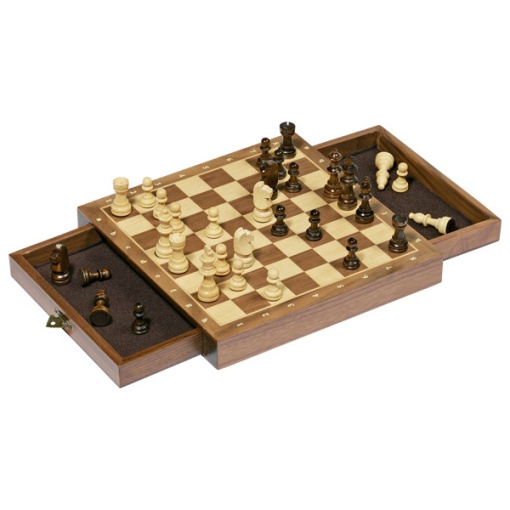 Jogo de Xadrez Magnético de Madeira com Gavetas GOKI 25x25x4,3cm