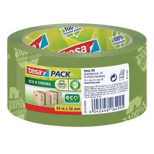 Fita adesiva para embalagem 66mx50mm PP reciclado verde TESAPACK Eco&Strong 58156