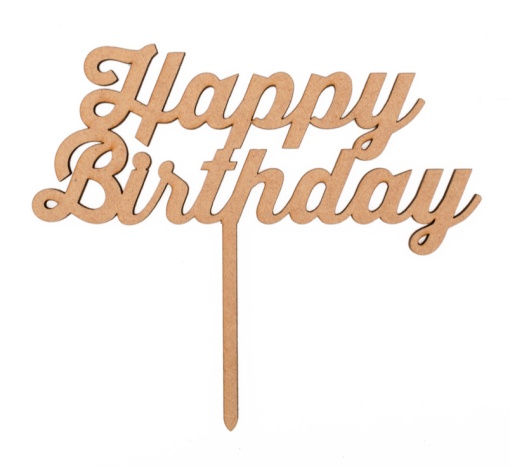 Topo de Bolo em Madeira Happy Birthday 15x13x0,3cm