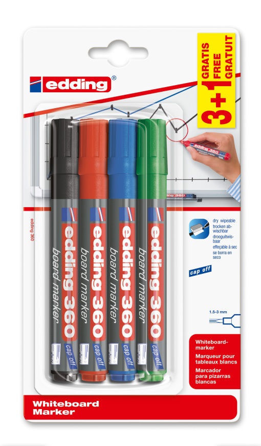 Marcador para quadro branco EDDING 360 1,5-3mm sortido com 4