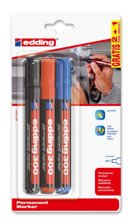 Marcador permanente EDDING 300 1,5-3mm 3 cores 2+1