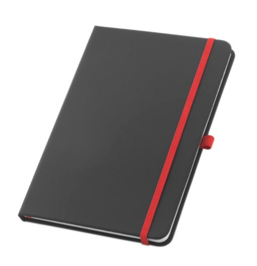 Caderno A5 Corbin Pautado 80 folhas Pele Sintética Preto com Elástico Vermelho