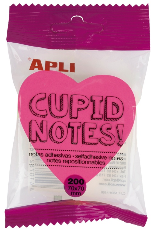 Bloco de Notas Aderentes APLI 70x70mm Coração com 200 folhas