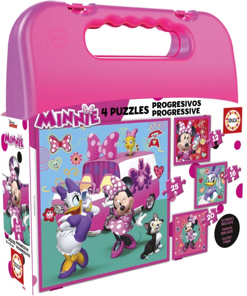 Maleta Puzzle EDUCA 12-16-20-25 Peças Progressivo DISNEY Minnie Happy Helpers