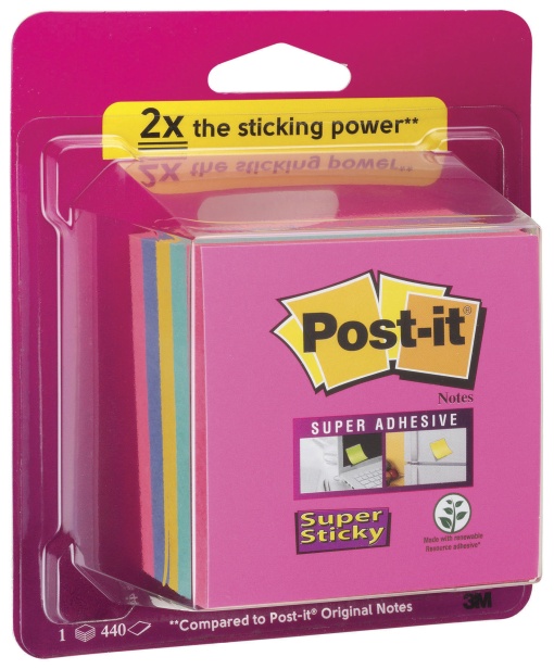 Bloco de Notas Aderentes POST-IT 2028-ss-rbwc Super Stick 76x76mm com 440 folhas