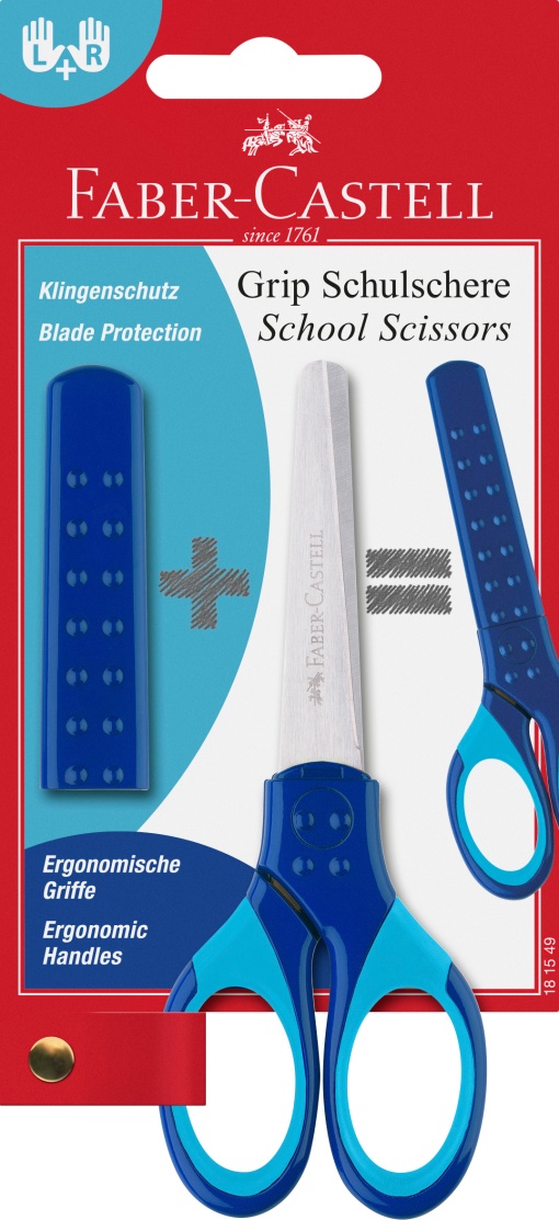 Tesoura Escolar 13,5cm Redonda FABER-CASTELL Grip com Tampa Azul Escuro