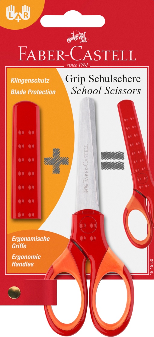 Tesoura Escolar 13,5cm Redonda FABER-CASTELL Grip com Tampa Vermelho