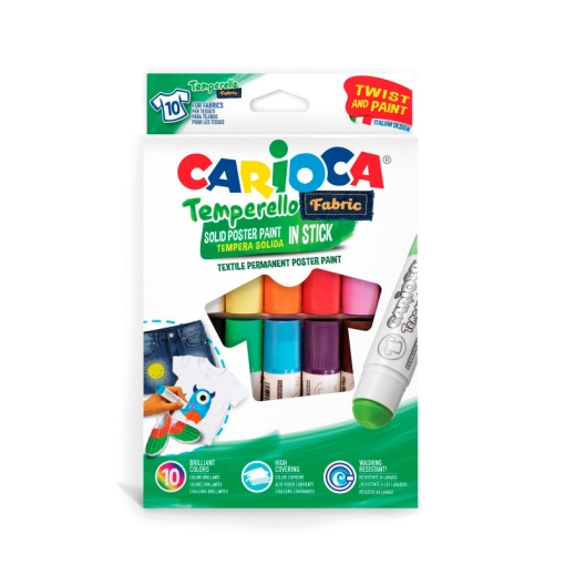 Guache Sólido em Stick para tecido CARIOCA com 10 cores