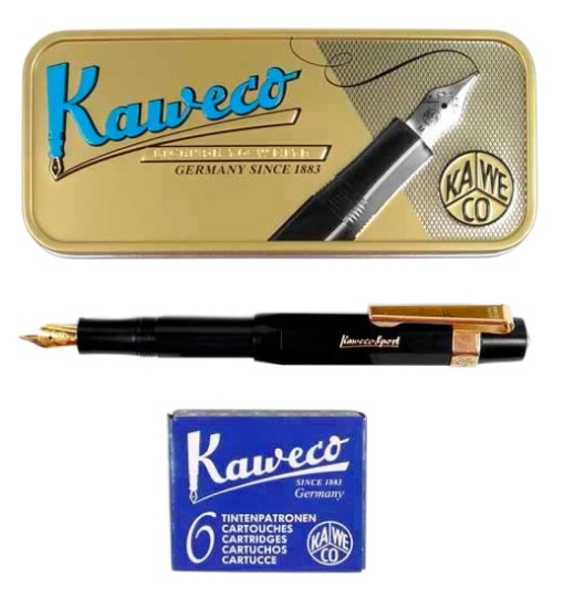Caneta de Aparo KAWECO Classic Sport Preto M + Clip Ouro + Recarga