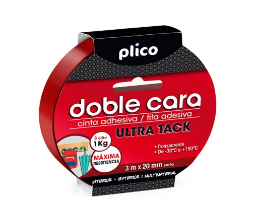 Fita Bi-adesiva 3mx20mm Ultra Forte Transparente (3metros=1kg) PLICO Ultratack 11308