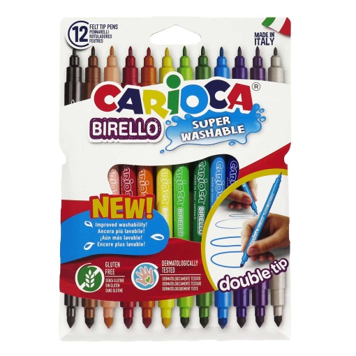 Canetas de Feltro Laváveis CARIOCA Birello 2 Pontas com 12