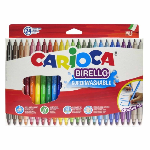 Canetas de Feltro Laváveis CARIOCA Birello 2 Pontas com 24