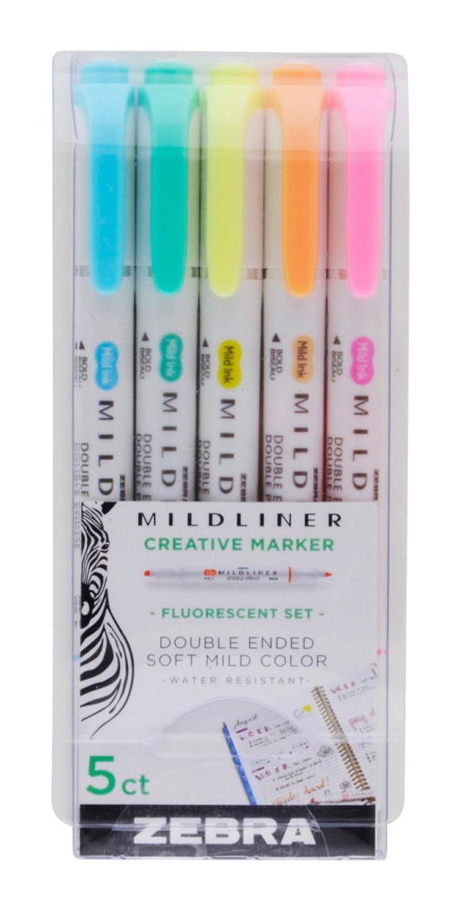 Sublinhador ZEBRA Mildliner 2 Pontas 5 Cores Pastel