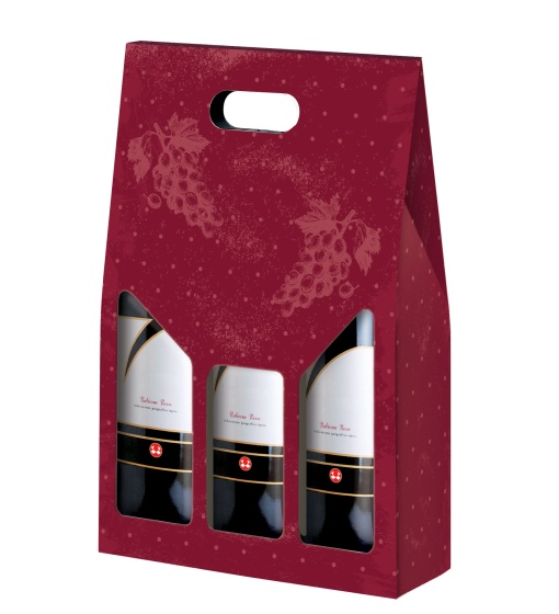 Caixa em Cartão para 3 garrafas Purple Wine com visor + pega 27x9x40cm