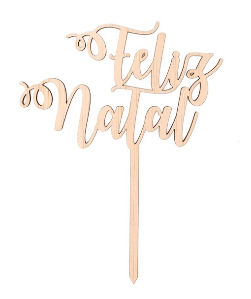 Topo de Bolo de Madeira Feliz Natal 13,5x18,2x0,3cm