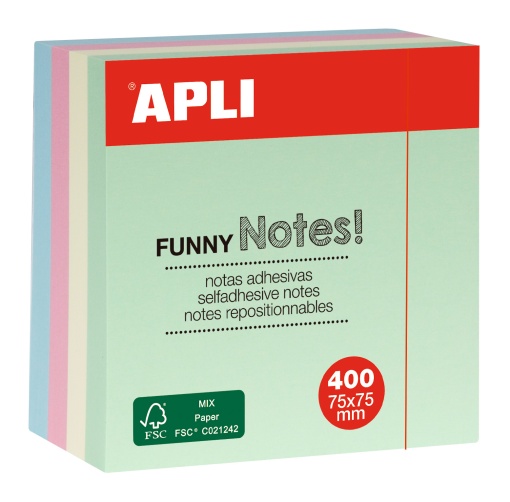 Bloco de Notas Aderentes APLI 75x75mm Pastel Sortido com 400 folhas
