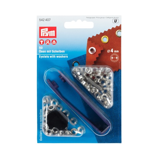 Ilhoses com anilha 4mm prateado PRYM com 50 unidades