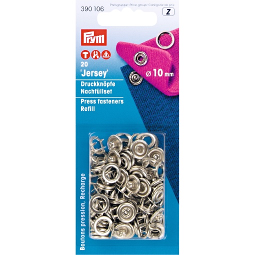 Botões de Pressão Metálicos JERSEY 10mm Prateado PRYM com 20 unidades