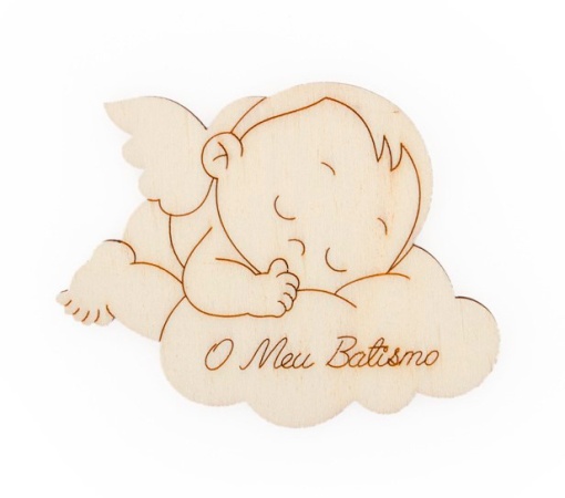 Aplicação de Madeira Anjo na Nuvem ôO Meu Batismoö 7x5,5x0,3cm