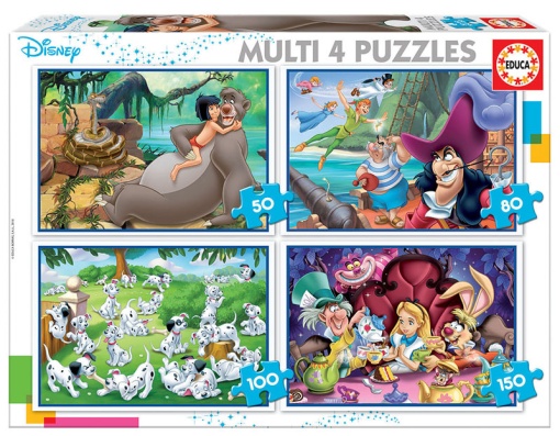 Puzzle EDUCA 50-80-100-150 peças Progressivo 4 em 1 DISNEY