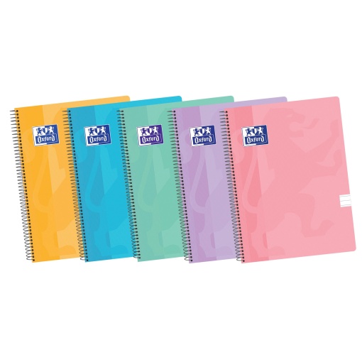 Caderno A4 Capa Plástica Espiral OXFORD Espiraflex Pautado 50 folhas 90g Cores Pastel Sortido