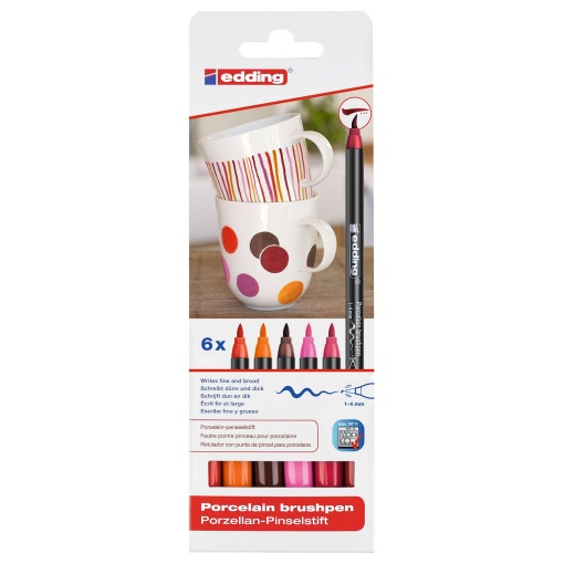 Brush Pen para Porcelana EDDING 4200 1-4mm 6 Cores Quentesá