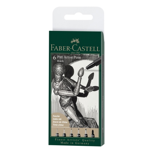 Marcador FABER-CASTELL Pitt Artist Pen (6 unidades) XXS/XS/S/F/M/1,5 preto