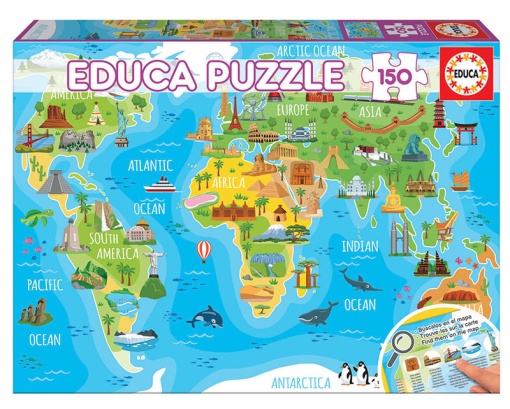 Puzzle EDUCA 150 peças Mapa Mundo Monumentos