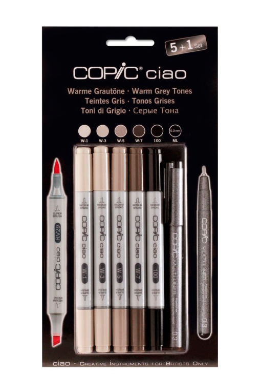 Marcador COPIC Ciao 2 Pontas 5+1 Tons Cinza Quente