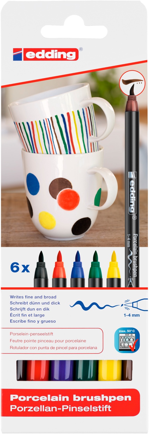 Brush Pen para Porcelana EDDING 4200 1-4mm 6 Cores Básicas 4
