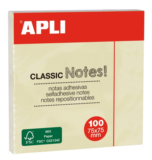 Bloco de Notas Aderentes APLI 75x75mm Amarelo