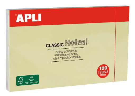 Bloco de Notas Aderentes APLI 125x75mm Amarelo