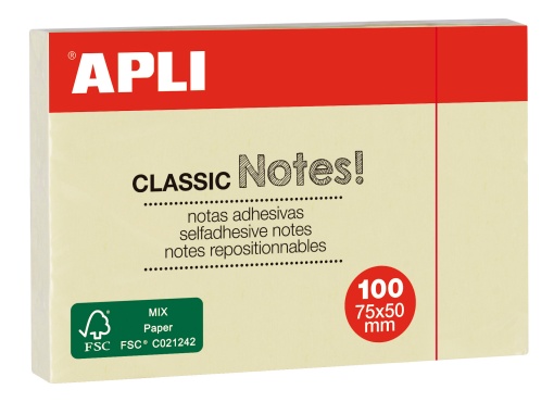 Bloco de Notas Aderentes APLI 75x50mm Amarelo