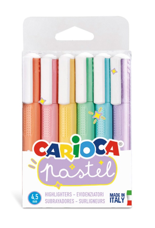 Sublinhador CARIOCA com clip pastel - 6 unidades
