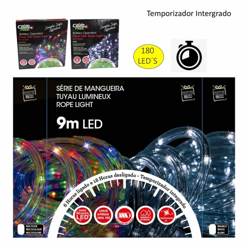 MANGUEIRA DE NATAL 180 LEDS 9M A PILHAS SORTIDO XM1195