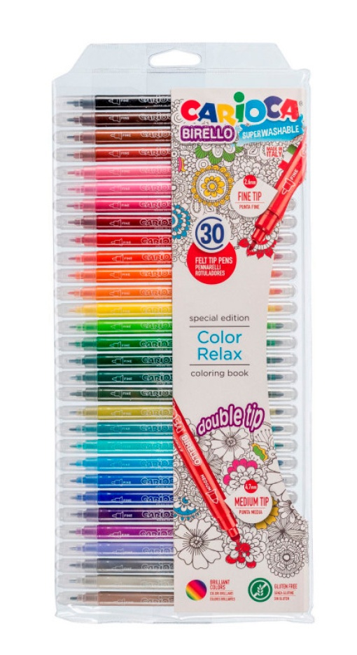 Canetas de Feltro Laváveis CARIOCA Birello 2 Pontas com 30