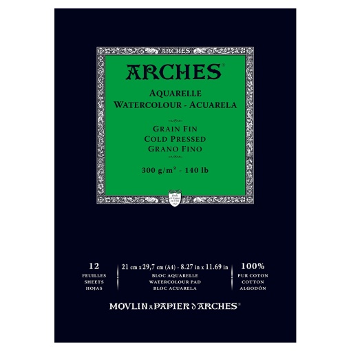 Bloco Aguarela ARCHES A4 300g 12 folhas Grão Fino