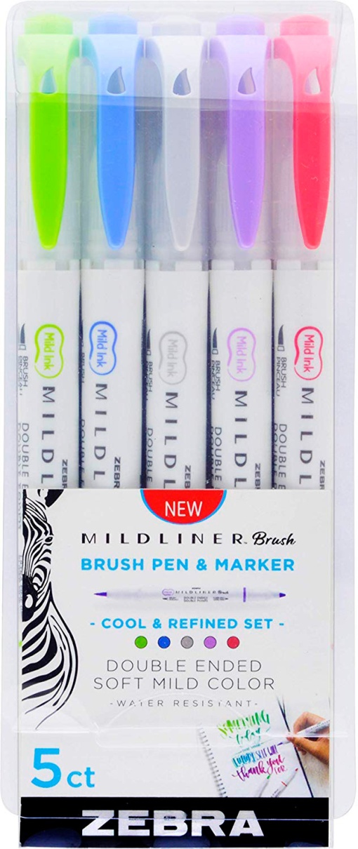 Brush Pen ZEBRA Mildliner 2 Pontas 5 Cores Pastel Frias