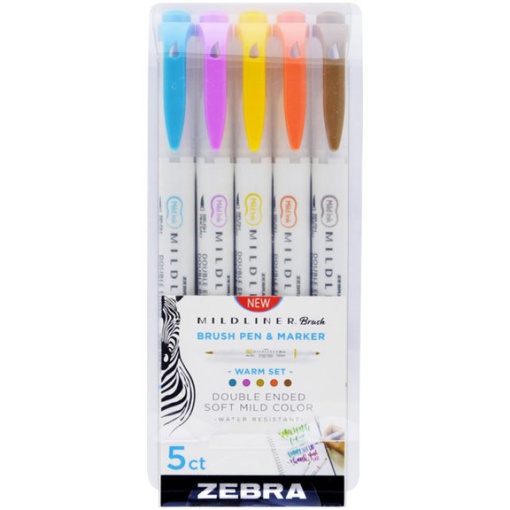 Brush Pen ZEBRA Mildliner 2 Pontas 5 Cores Pastel Quentes