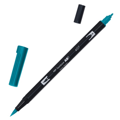 Brush Pen Aguarelável TOMBOW com 2 Pontas ABT-407 Azul Petróleo