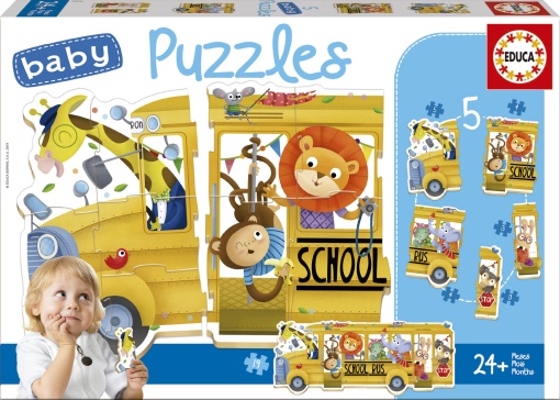Puzzle EDUCA Baby 5x3-5 peças Autocarro de Animaizinhos