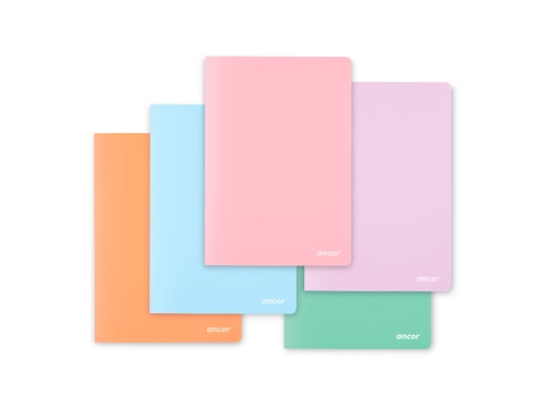 Caderno A4 Capa Plástica Agrafado ANCOR CST Quadriculado Cores Pastel 48 folhas 90g Sortido