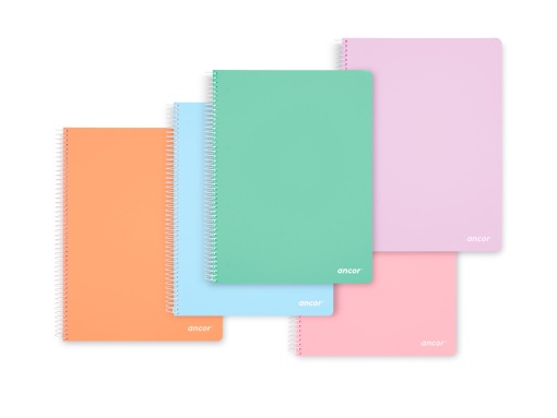 Caderno A5 Capa Plástica Espiral ANCOR Classic Stripes Pautado Cores Pastel 80 folhas 70g Sortido
