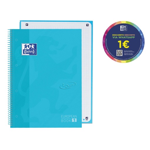 Caderno A4 Capa Dura Espiral OXFORD Touch Quadriculado 80 folhas 90g Azul Pastel