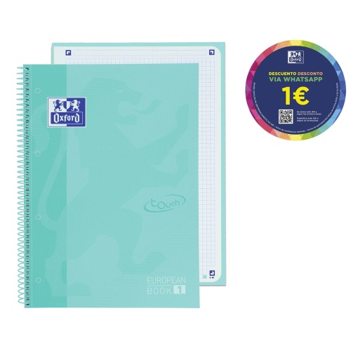 Caderno A4 Capa Dura Espiral OXFORD Touch Quadriculado 80 folhas 90g Verde Pastel