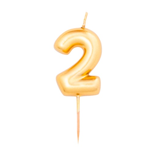 Vela de Aniversário Metalizada nº 2 Dourada 8cm