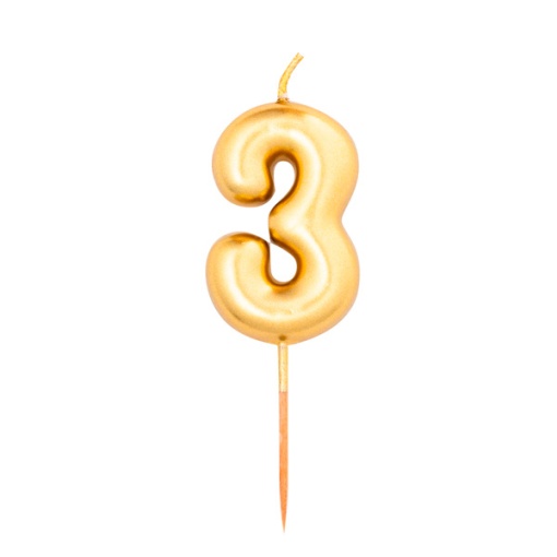 Vela de Aniversário Metalizada nº 3 Dourada 8cm