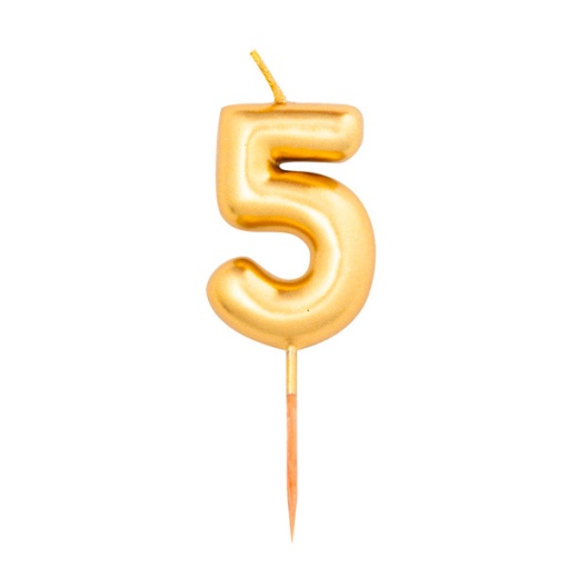 Vela de Aniversário Metalizada nº 5 Dourada 8cm
