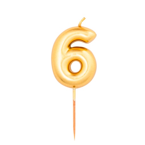 Vela de Aniversário Metalizada nº 6 Dourada 8cm