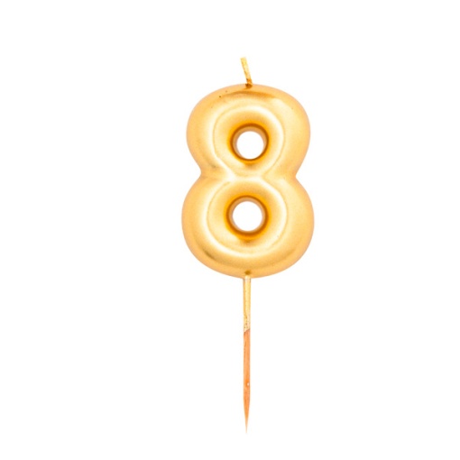 Vela de Aniversário Metalizada nº 8 Dourada 8cm